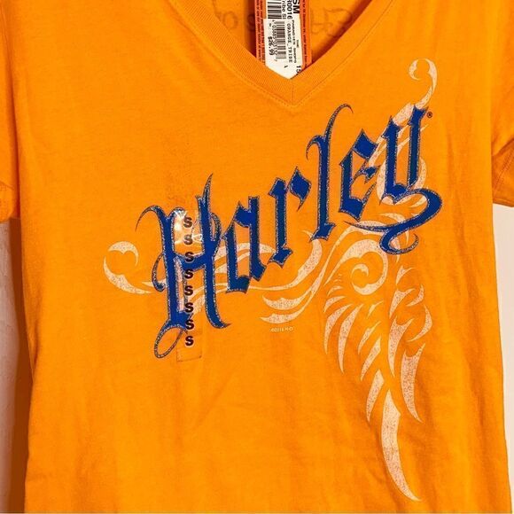 Harley Davidson Orange Tribe V Neck Tee Size Small - Picture 7 of 10